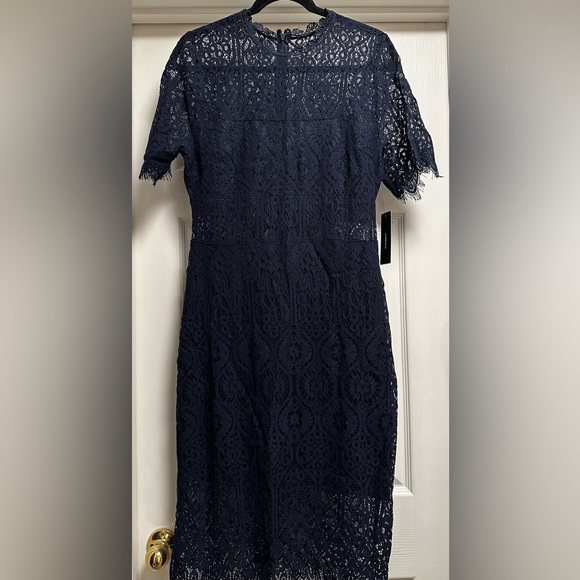 Never Worn with Tag Lulus Remarkable Navy Blue Sheer Lace Short Sleeve Dress - Picture 3 of 11